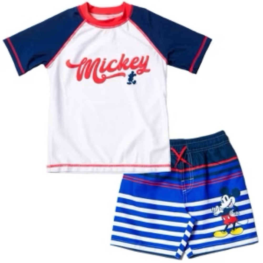 2T Mickey Mouse Swim Trunks and Rash Guard